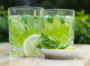 Sommerdrink Ein spritziger Drink mit Basilikum und Gin