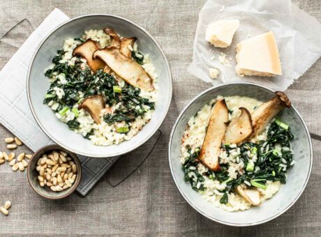 Schwarzkohl-Risotto-Kräuterseitlingen