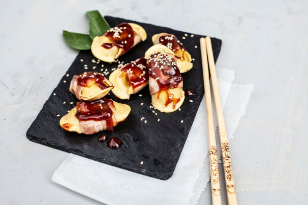 Tortellini mit Baconmantel