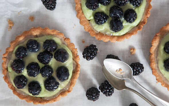 Rezept für vegane Avocado-Tartelettes mit Brombeeren